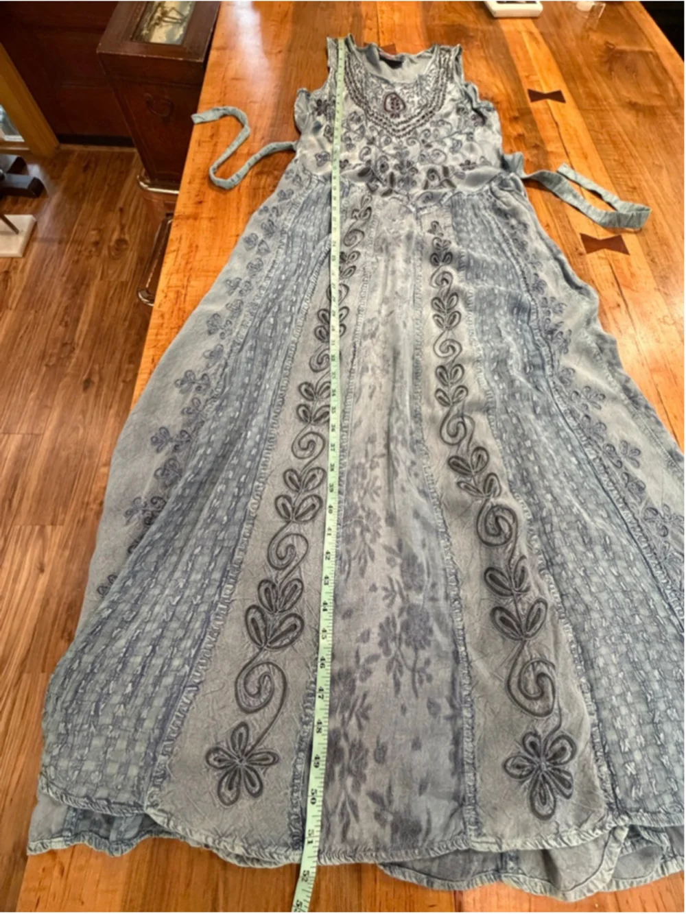 FABULOUS India Rayon Acid Wash Embroidered Maxi Dress Blue Boho Free Size (M)